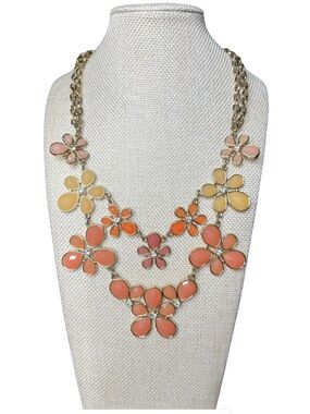 Multi-Color Floral Statement Necklace - Pink, Coral & Yellow
